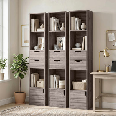 HOMCOM Bookcase with Drawers Adjustable Shelf Bookshelf with 2 Drawers and Cabinet 158 cm Grey 