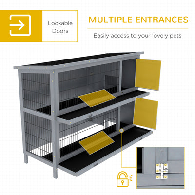 PawHut Rabbit Hutch Outdoor Guinea Pig Hutch Bunny Cage with No-Leak Trays, Divider, 136 x 50 x 93cm, Grey 