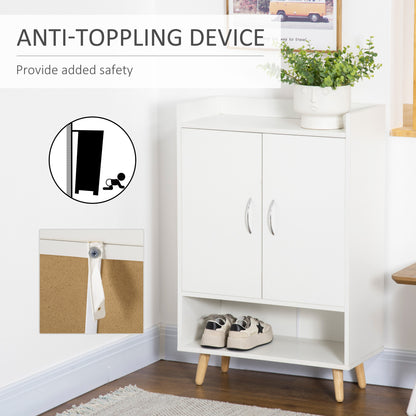 HOMCOM Modern Shoe Cabinet Storage Organizer with Doors and Shelves for Hallway & Entryway, 60L x 30W x 92Hcm, White 