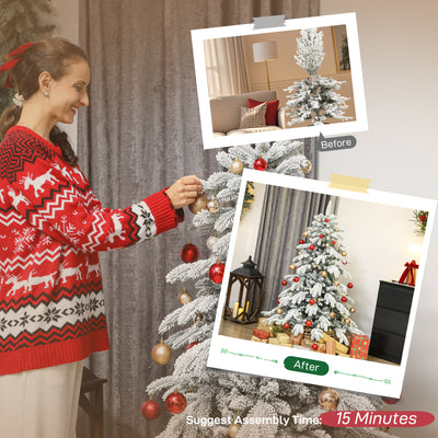 HOMCOM 5ft Super Flocked Christmas Tree - Green/White 