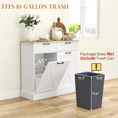 HOMCOM Sideboard with Tilt-out Trash Bin, Farmhouse Kitchen Sideboard with 2 Drawers, Adjustable Shelves, Door Racks, White 