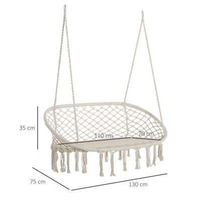 Outsunny Hanging Hammock Chair Cotton Rope Porch Swing with Metal Frame, Large Macrame Seat for Patio, Garden, Bedroom, Living Room, Cream White 