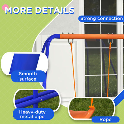 Outsunny Four-In-One Metal Garden Swing Set, with Double Swings, Glider, Slider, Ladder - Orange and Blue 