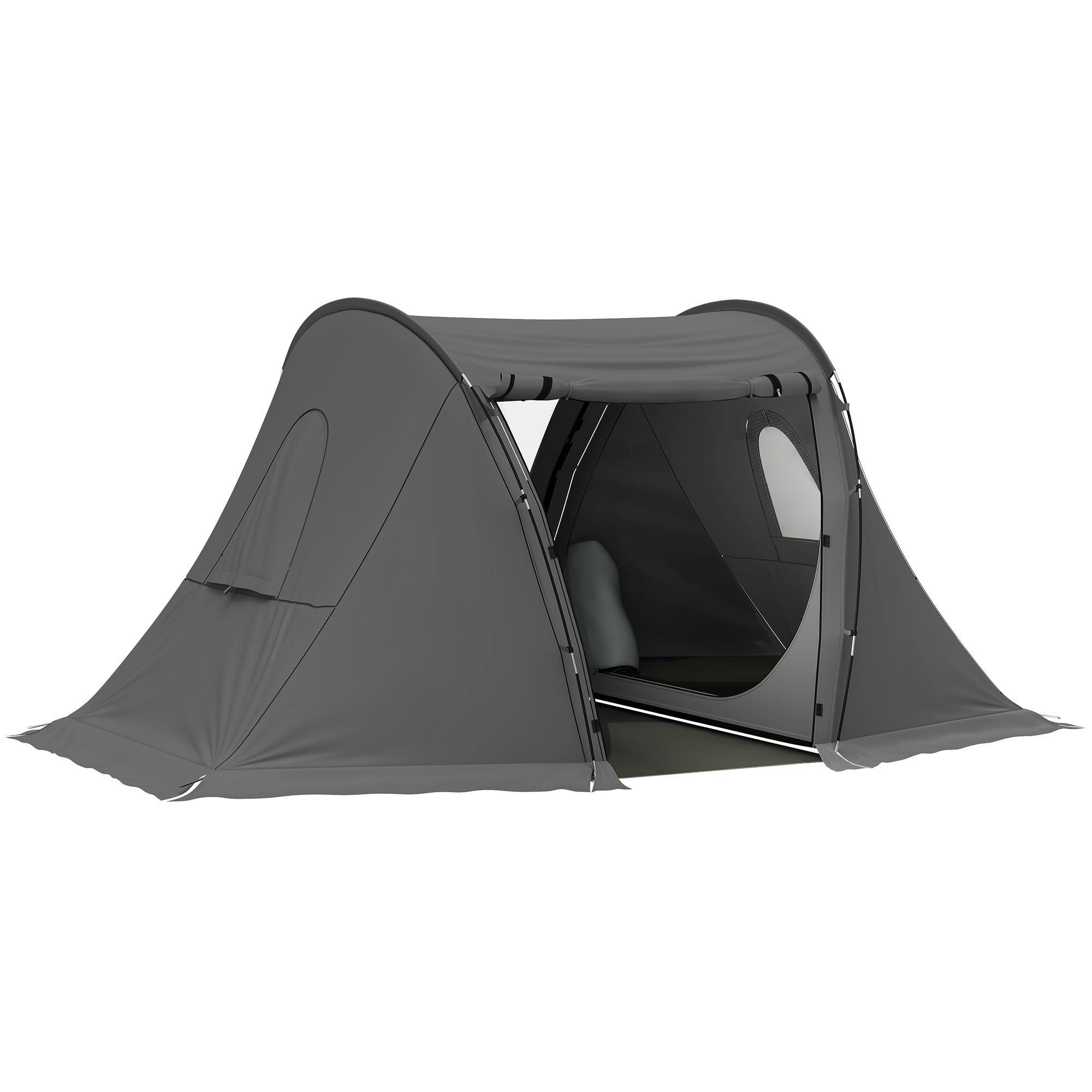 Outsunny 3 Man Camping Tent with Living Area and 2 Bedrooms, 3000mm Waterproof Family Tent with Sewn-in Groundsheet, Portable with Bag for Hiking, Festival, Backpacking, Drak Grey 