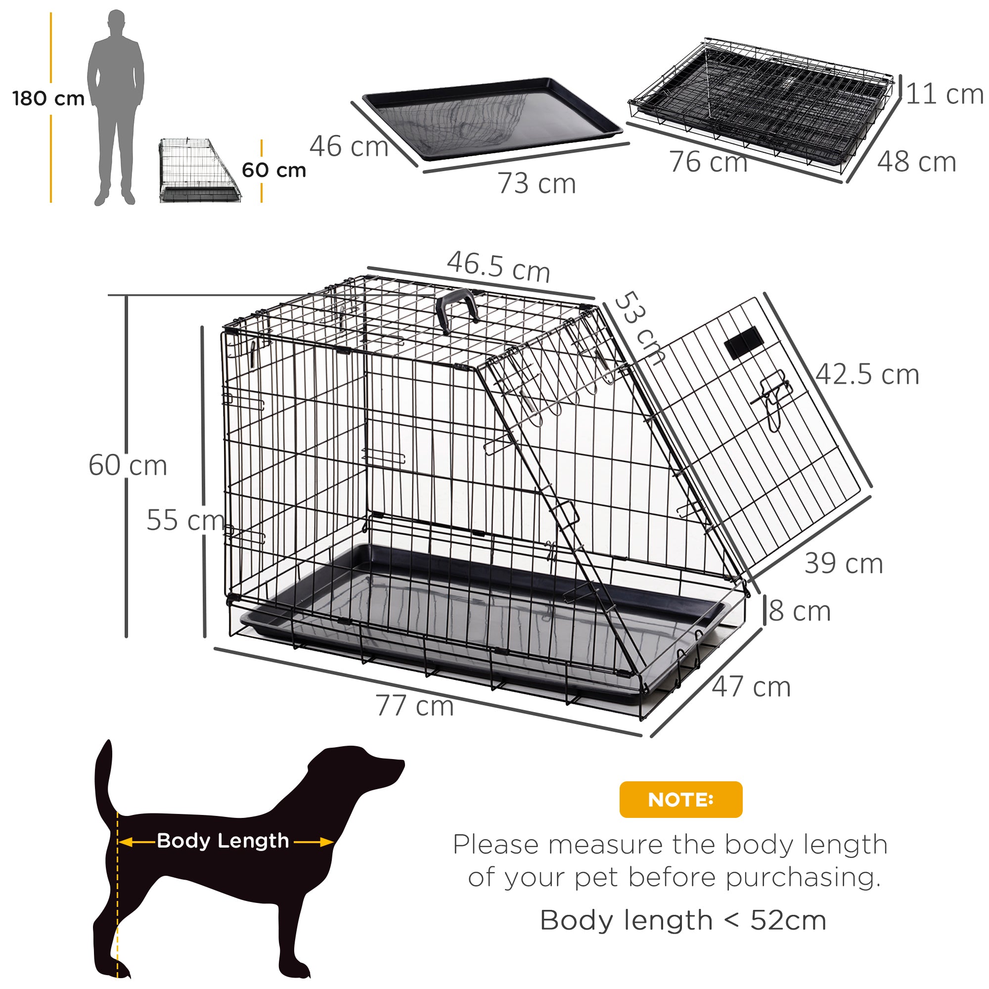 Pawhut Trapeze Collapsible Dog Pet Travel Box Cage Removable Tray 77 x 47 x 55cm 