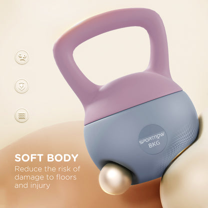 SPORTNOW Soft Kettlebell, 8kg Kettle Bell with Non-Slip Handle for Home Gym Weight Lifting and Strength Training, Purple and Grey 