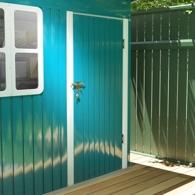 Outsunny 7 x 4ft Galvanised Steel Garden Shed, with Lock and Gloves - Green 