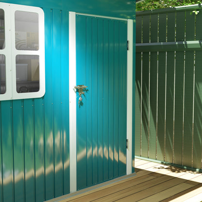 Outsunny 7 x 4ft Galvanised Steel Garden Shed, with Lock and Gloves - Green