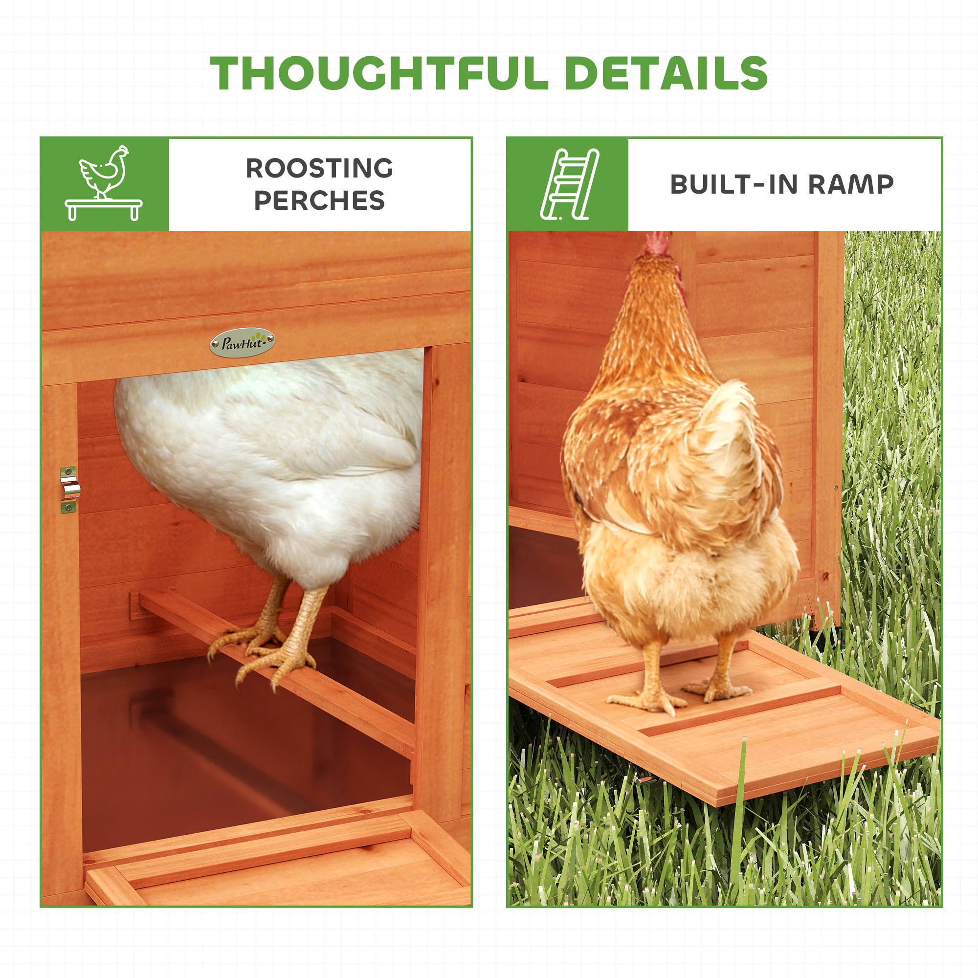 PawHut Chicken Coop, Wooden Hen House with Nesting Box, Pull-Out Tray, Sliding Window, Waterproof Roof, Perches and Ramp 