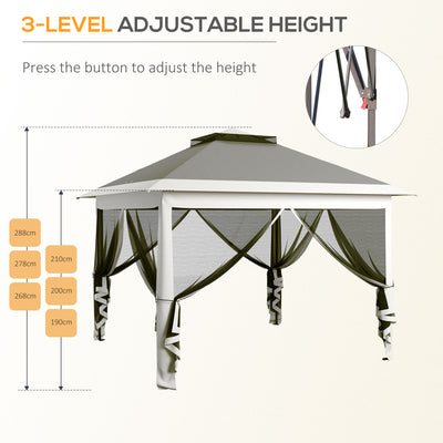 Outsunny Pop Up Canopy Tent with Double Roof, Zipped Mesh Sidewalls, Carrying Bag, Height Adjustable for Patio Garden, Dark Grey 