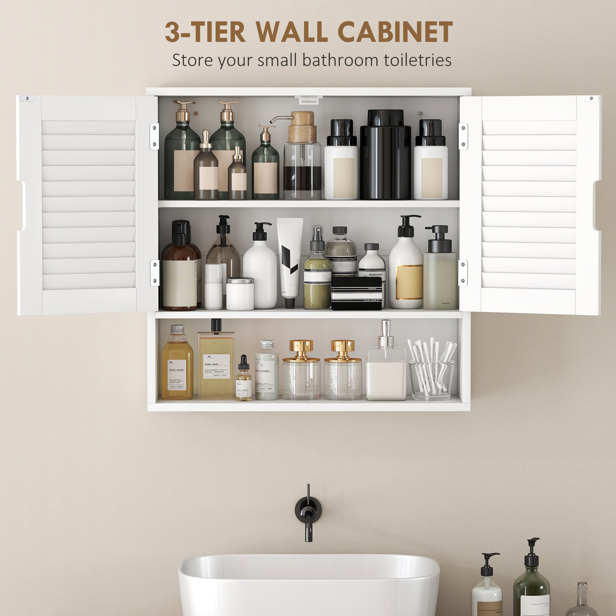 HOMCOM Bathroom Cabinet, Wall Mounted Storage Cabinet with Adjustable Shelves, 60 x 20 x 60 cm, White 