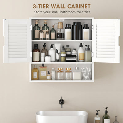 HOMCOM Bathroom Cabinet, Wall Mounted Storage Cabinet with Adjustable Shelves, 60 x 20 x 60 cm, White 