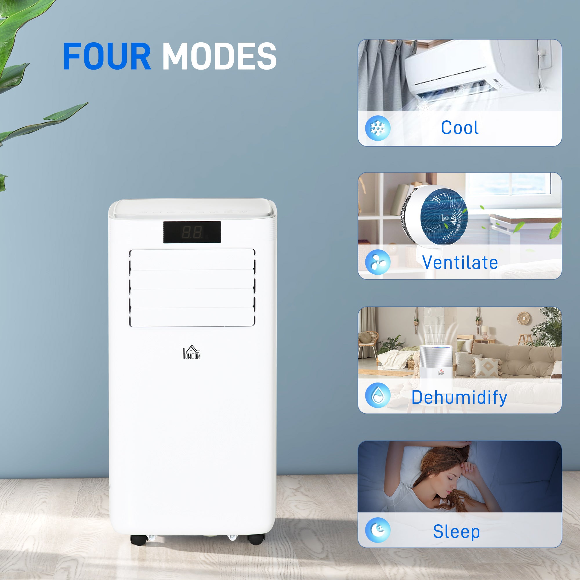 HOMCOM 10000 BTU Air Conditioning Unit, 3-in-1 Portable Air Conditioner, Dehumidifier, Cooling Fan with Remote Control, LED Display, 2 Speeds, 24H Timer, Window Venting Kit, 22m\'c2\'b2