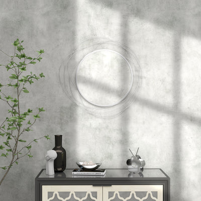 HOMCOM Abstract Metal Wire Wall Mirror, with Accessories - Silver 