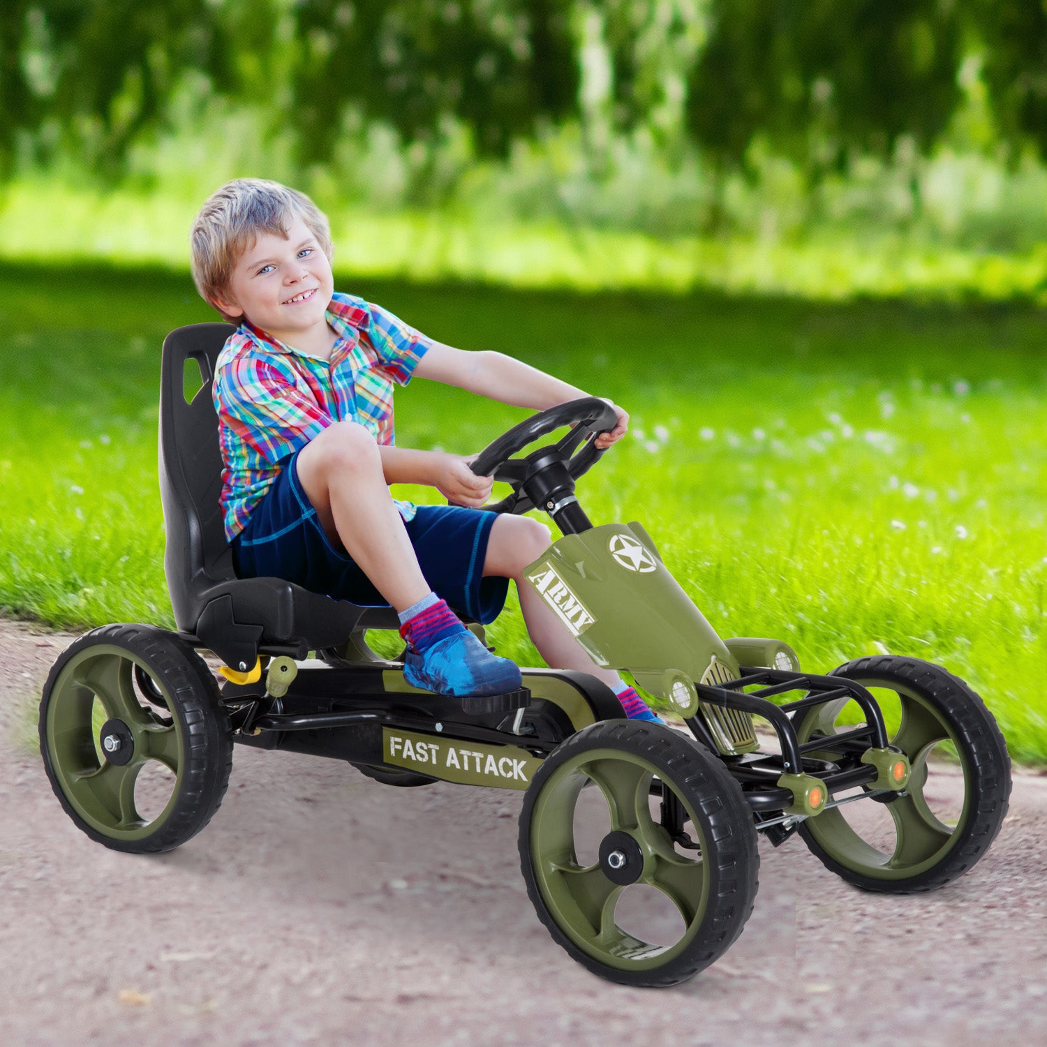 HOMCOM Kids Children Pedal Go Kart Ride On Racer Braking System Adjustable Seat Green 