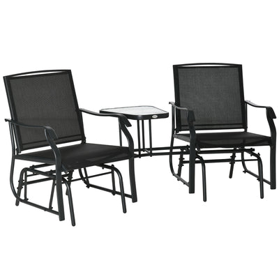 Outsunny Gliding Jack and Jill Seat, with Glass-Top Table - Black 
