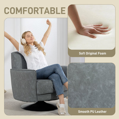 HOMCOM Upholstered Swivel Accent Chair with Thick Padding, Grey 