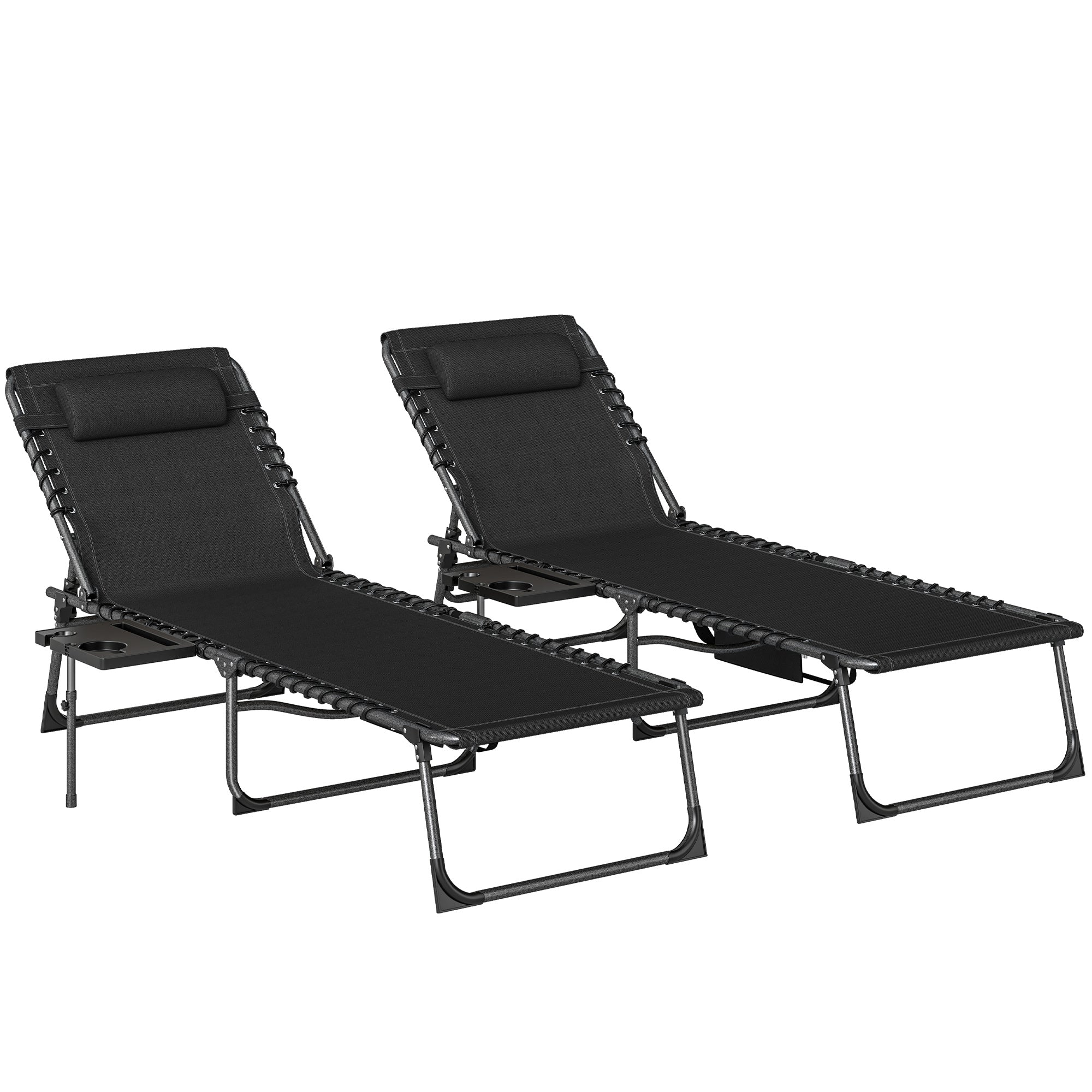 Outsunny Five-Position Reclining Sun Loungers Set of 2 - Black 