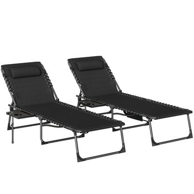 Outsunny Five-Position Reclining Sun Loungers Set of 2 - Black 