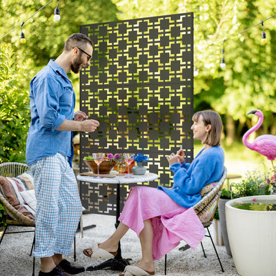 Outsunny Metal Decorative Privacy Screen Outdoor Divider, Black Grid 