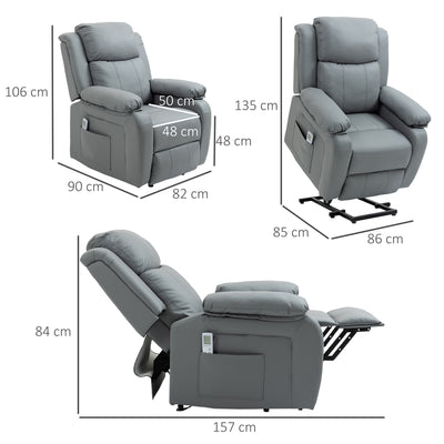HOMCOM Electric Power Lift Recliner Chair Vibration Massage Reclining Chair with Remote Control and Side Pocket, Grey 
