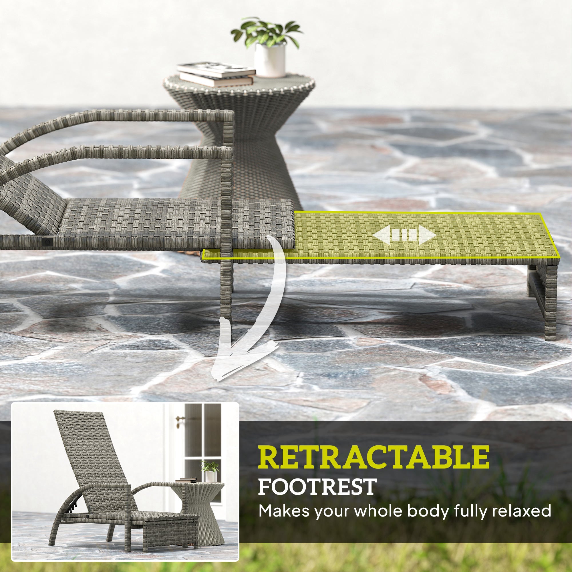 Outsunny PE Rattan Sun Lounger with Adjustable Backrest - Mixed-grey