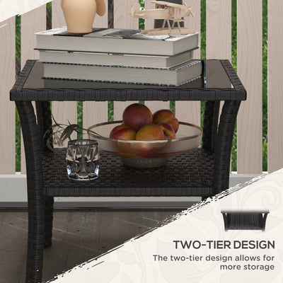 Outsunny Two-tier PE Rattan Square Coffee Table - Black 