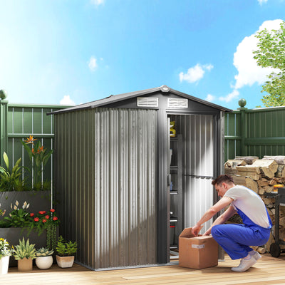 Outsunny 5ft x 4.3ft Outdoor Garden Storage Shed - Grey Wood Effect 