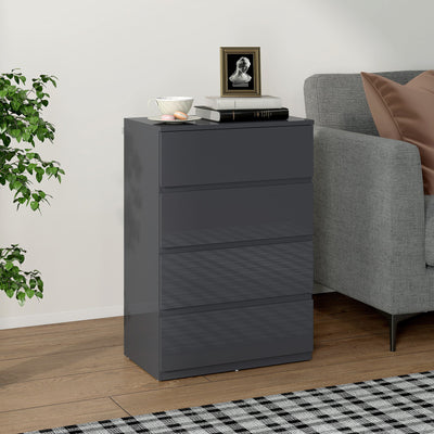 HOMCOM High Gloss Chest of Drawers, 4-Drawer Storage Cabinets, Modern Dresser for Bedroom, Grey 