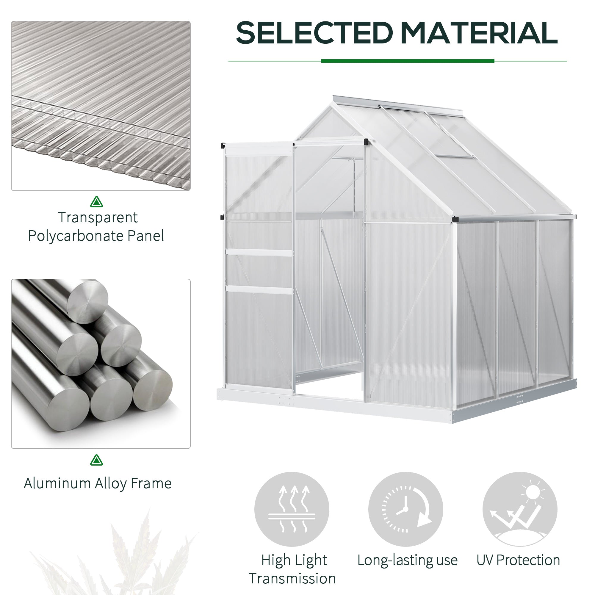 Outsunny 190 x 190cm Walk-In Polycarbonate Greenhouse 