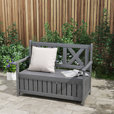 Outsunny 2-Seater Garden Storage Bench for Patio Wood Porch Decor Outdoor Seating, Charcoal Grey 