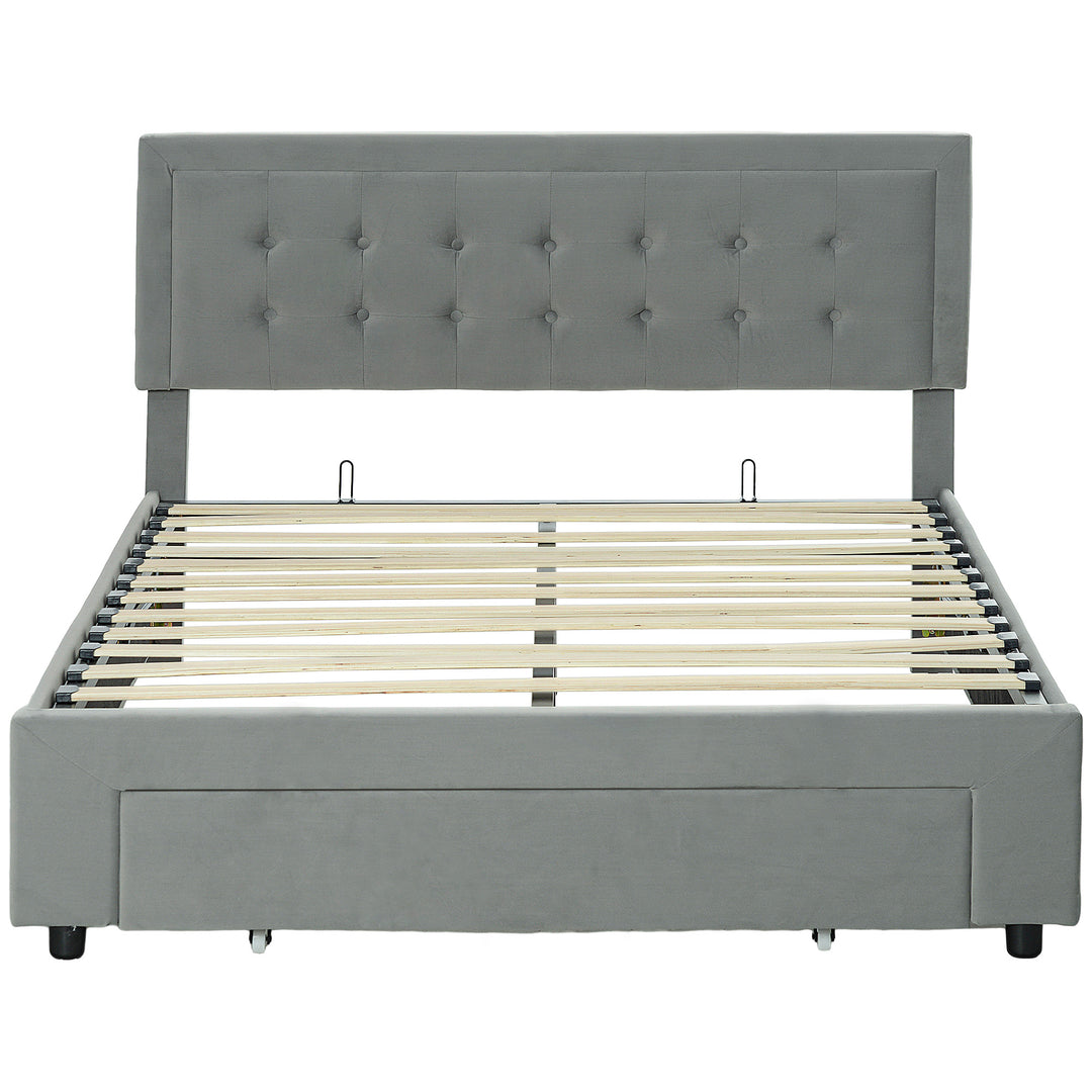 HOMCOM Double Size Ottoman Bed Frame, with Front Drawer - Grey 