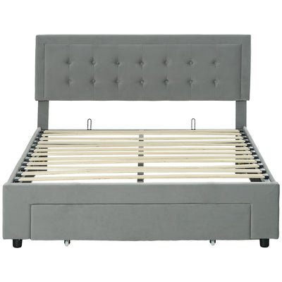 HOMCOM Double Size Ottoman Bed Frame, with Front Drawer - Grey 
