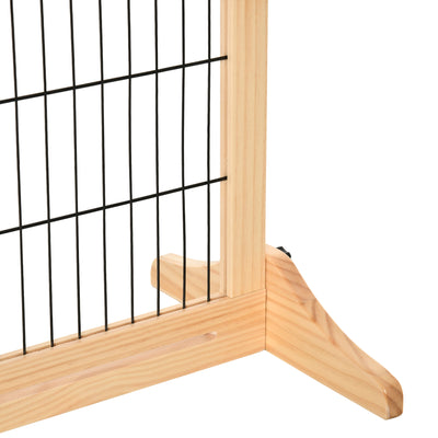 PawHut Freestanding Dog Gate, Foldable Pet Fence, Indoor Wood Barrier, Stair Gate with Support Feet, for Doorway, Hallway, Small and Medium Dogs, 69H x 104-183 cm, Natural Wood Effect 