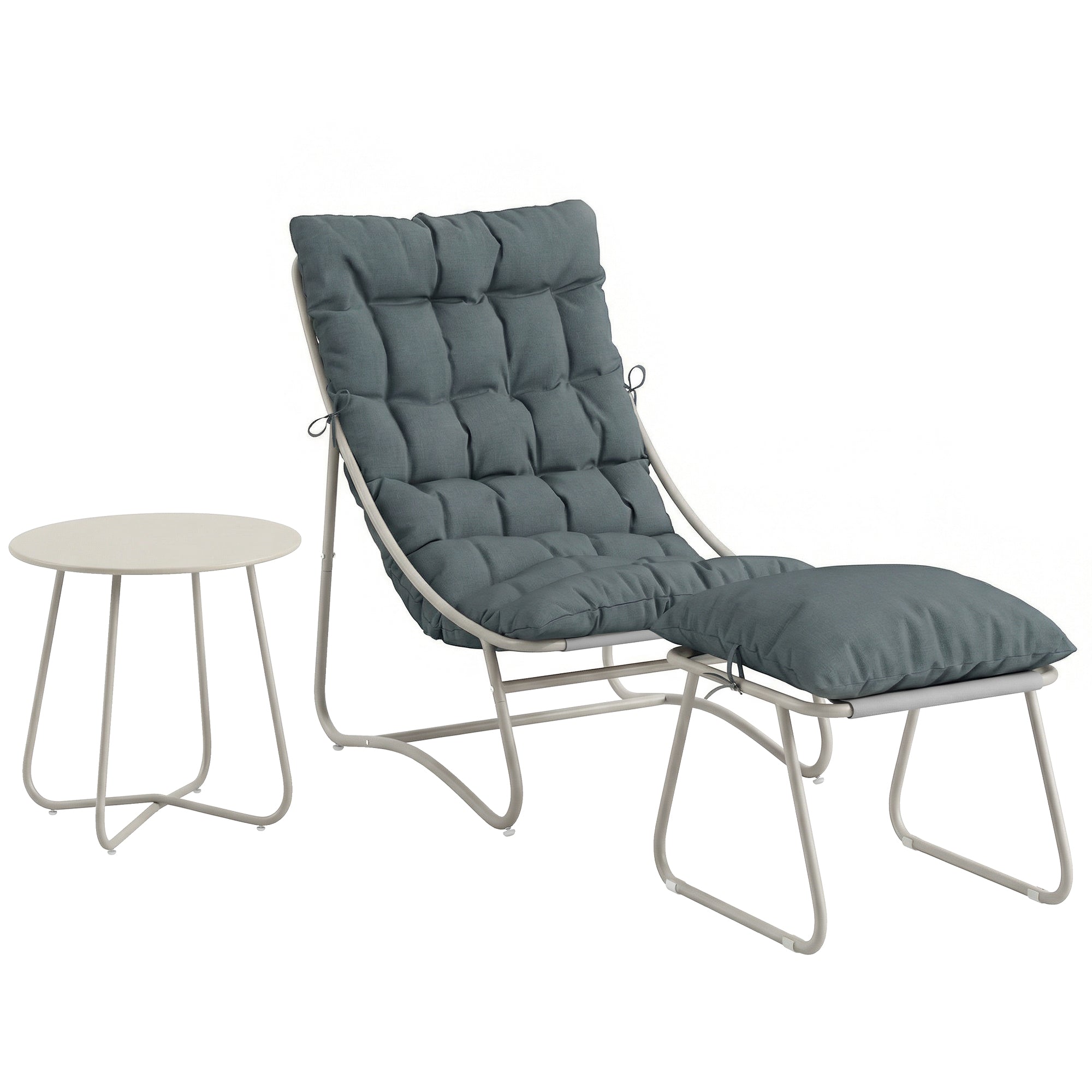 Outsunny Bistro Set for Garden, 3 Piece Outdoor Table and Chair with Footstool and Removable Cushions, Comfy Balcony Furniture 