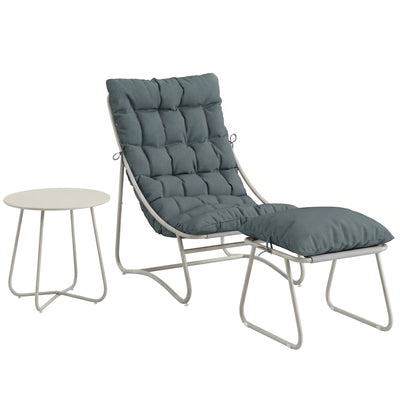 Outsunny Bistro Set for Garden, 3 Piece Outdoor Table and Chair with Footstool and Removable Cushions, Comfy Balcony Furniture 