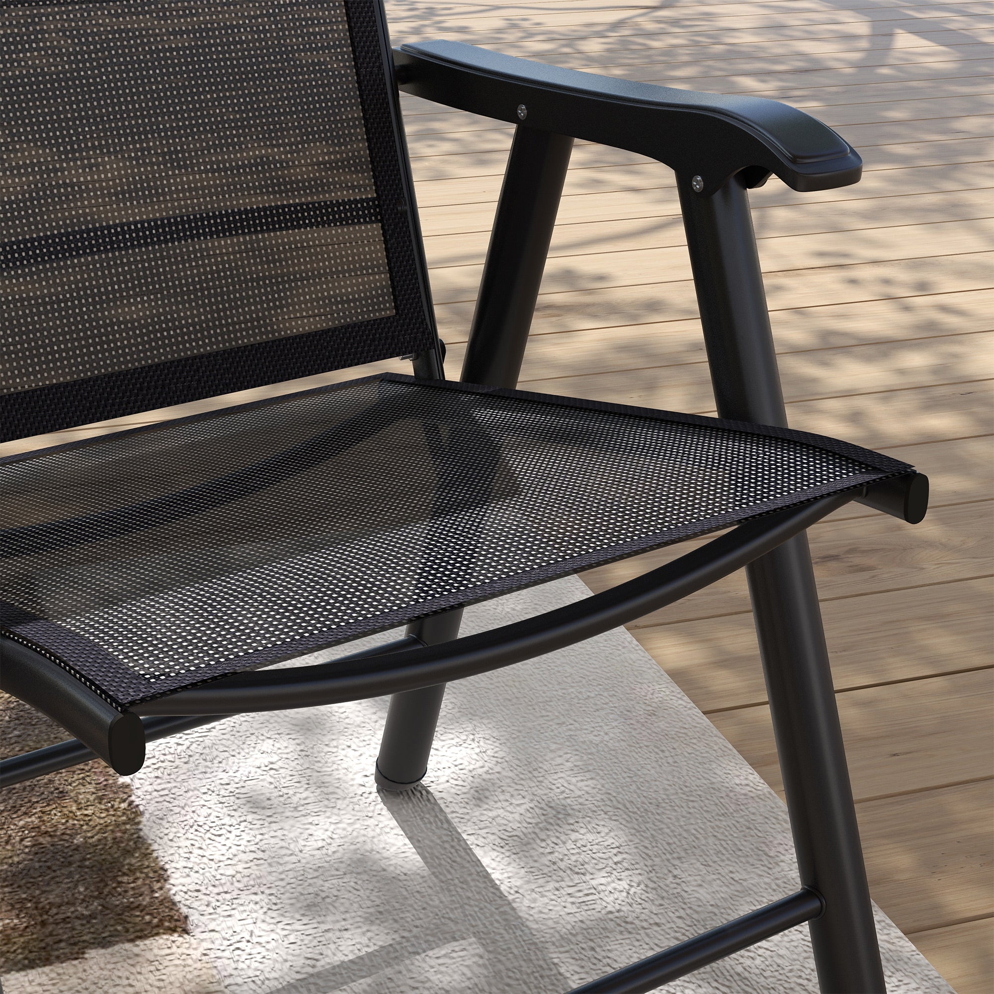 Outsunny Set of 4 Foldable Metal Garden Chairs Outdoor Patio Park Dining Seat Furniture Black 
