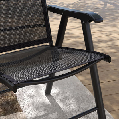 Outsunny Set of 4 Foldable Metal Garden Chairs Outdoor Patio Park Dining Seat Furniture Black 