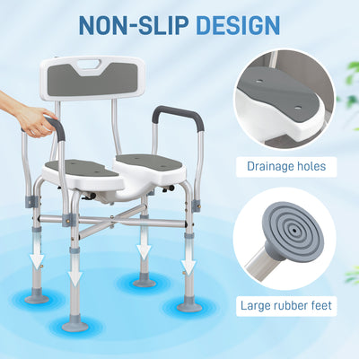 HOMCOM Shower Chair with Upgraded U-shaped Seat and Reinforced Crossbars, Height Adjustable Padded Bath Chair with Non-slip Feet for Elderly Seniors Disabled Handicap, Tool-Free Assembly, Grey 