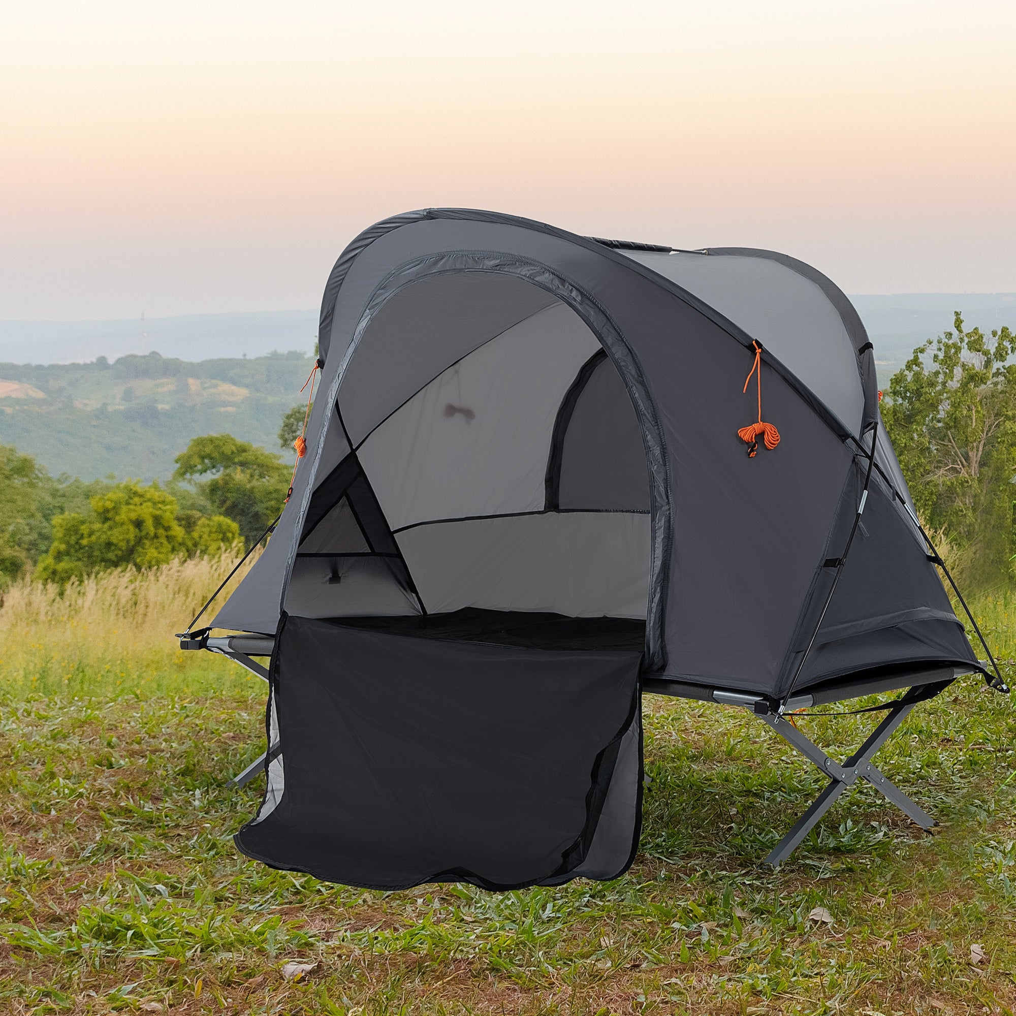 Outsunny Folding Camping Tent Cot, Portable Tent Shelter Combo with Self-Inflating Air Mattress Carry Bag for 1 Person 