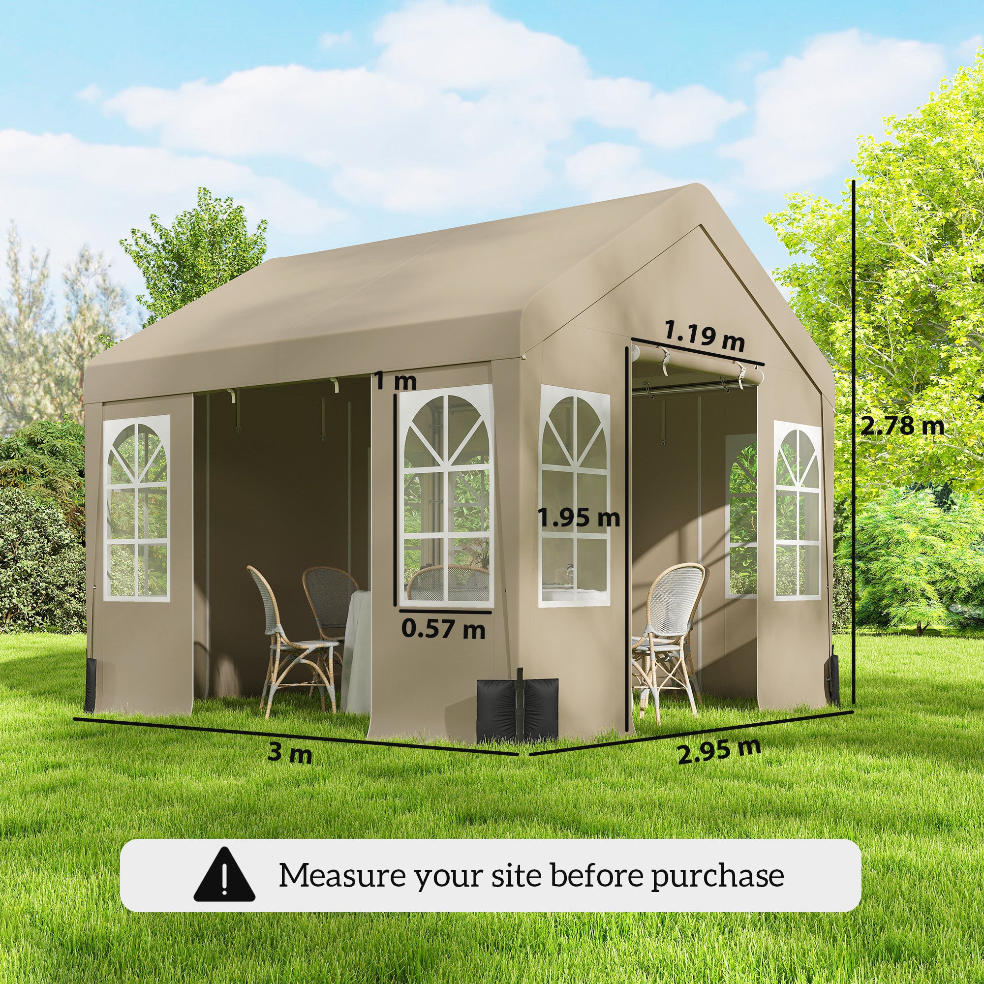 Outsunny 3 x 3 m Party Tent, Outdoor Canopy Tent Shelter with Removable Sidewalls, 4 Zipped Doors, for Parties, Wedding, Beige 
