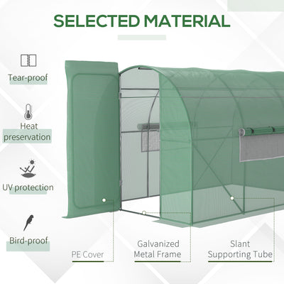 Outsunny Large Polytunnel Walk In Greenhouse, Plant Gardening Tunnel Green House with Metal Hinged Door, Galvanised Steel Frame & Mesh Windows, Green (3 x 2 m) 