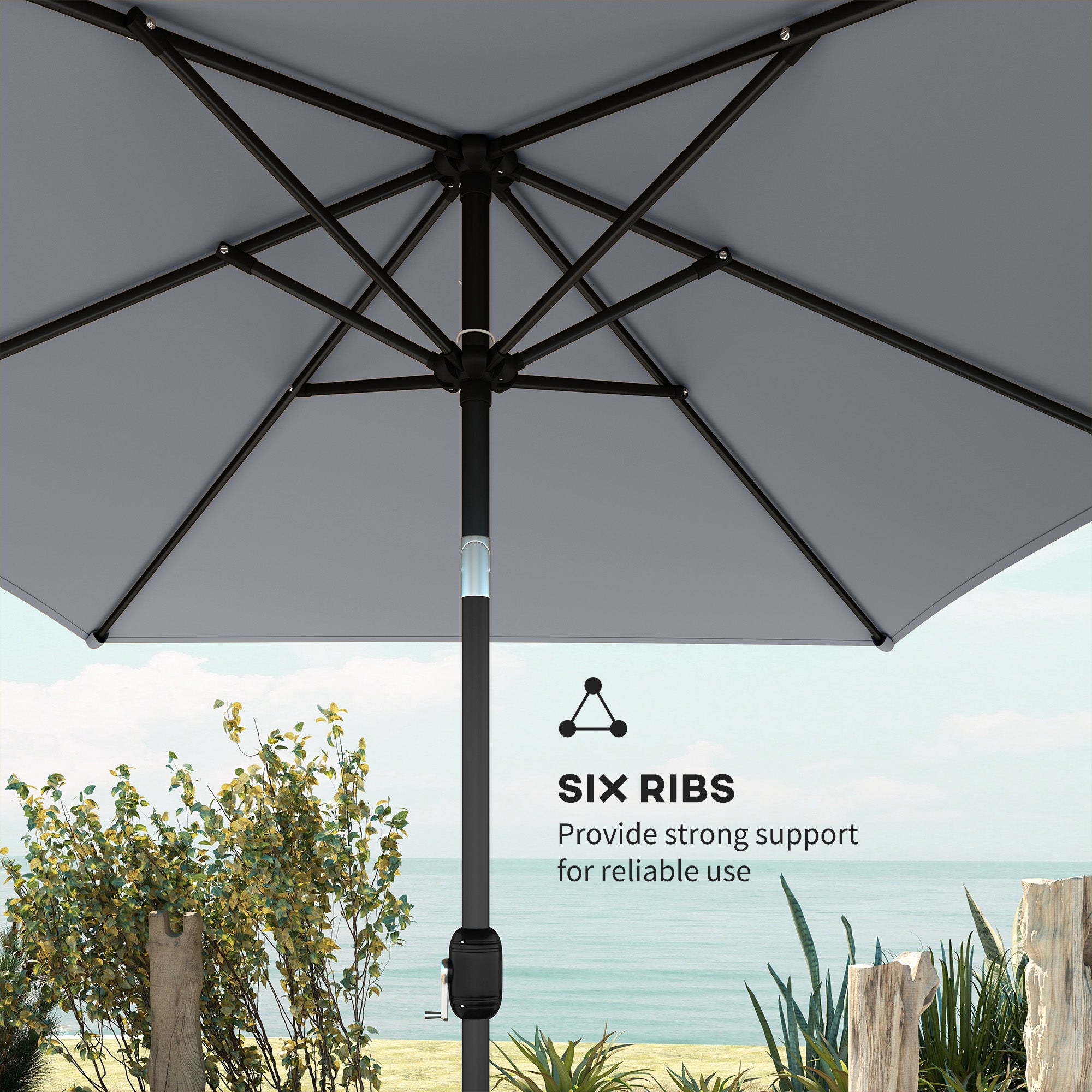 Outsunny Garden Parasol, Parasol Umbrella with Crank Handle, Tilt Function, Polyester Canopy, Light Grey 
