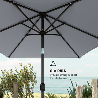 Outsunny Garden Parasol, Parasol Umbrella with Crank Handle, Tilt Function, Polyester Canopy, Light Grey 