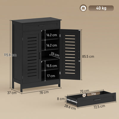 HOMCOM Shoe Cabinet with Louvered Doors, Modern Shoe Storage Cabinet with Drawer and Adjustable Shelves, Black 