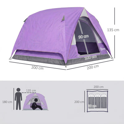Outsunny 3-4 Person Camping Tent, Easy Set Up 3-4 Man Tent w/ Sewn-in Groundsheet, Waterproof Dome Tent w/ Mesh Windows 