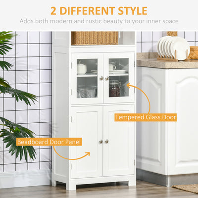 HOMCOM Freestanding Kitchen Cupboard, 4-Door Storage Cabinet with Adjustable Shelf and Glass Doors for Dining Room, Living Room, White 