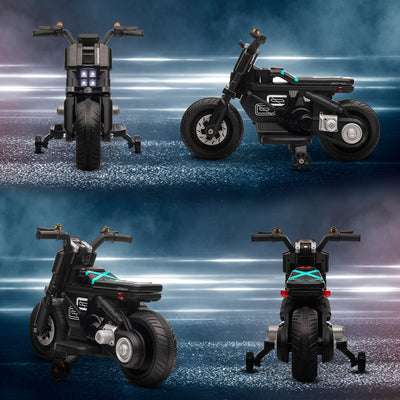 HOMCOM Kids Electric Motorbike with Siren, Horn, Headlights, Music, Training Wheels, for Ages 3-5 Years - Black 