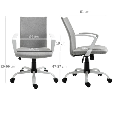 Vinsetto Office Chair Linen Swivel Computer Desk Chair Home Study Task Chair with Wheels, Arm, Adjustable Height, Light Grey 