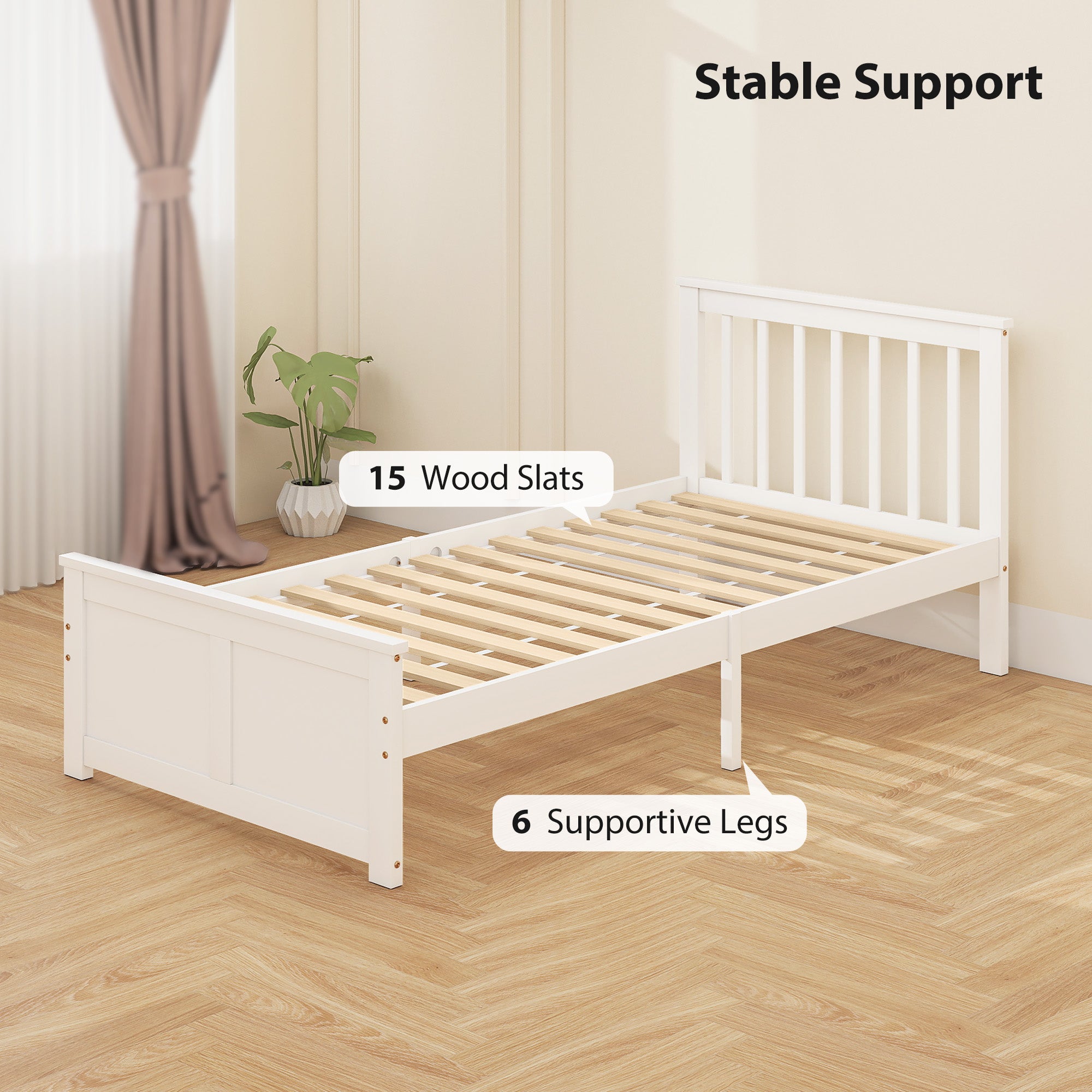 HOMCOM Wooden Single Bed Frame, with Drawers - White 